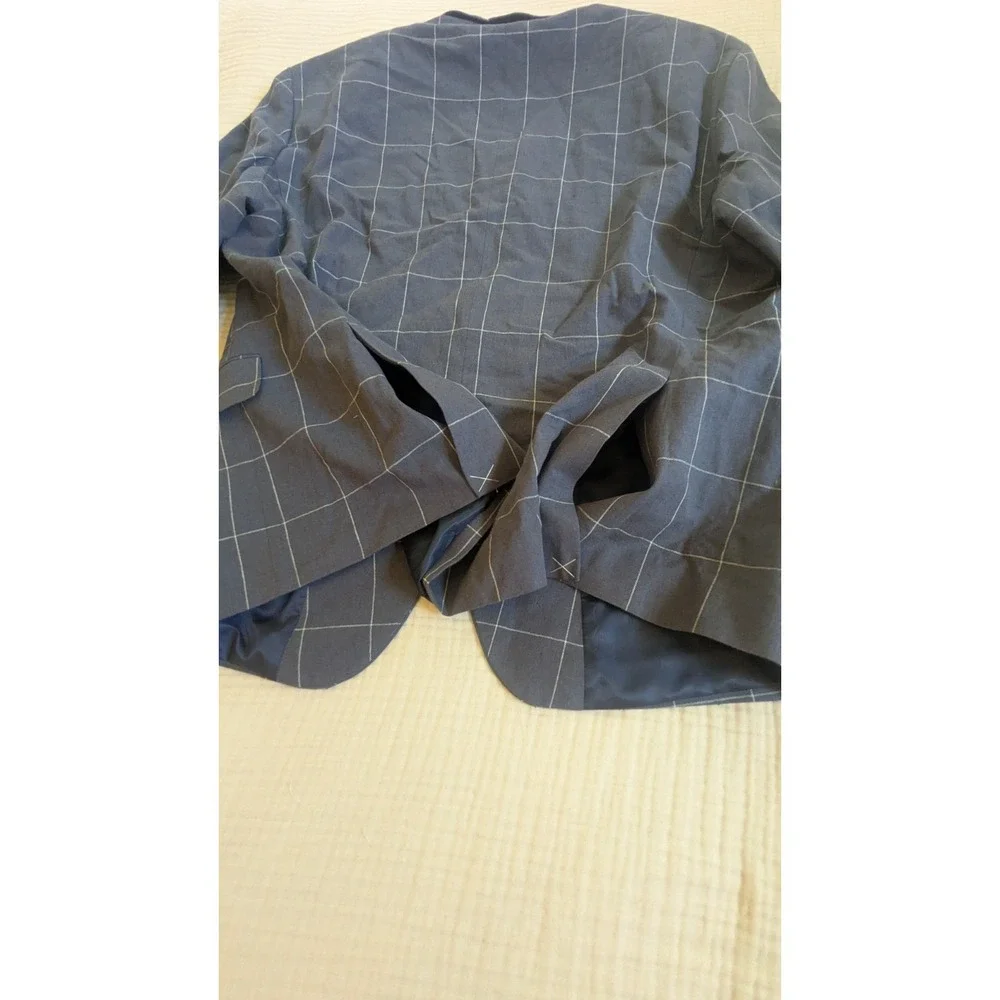 Stafford Linen Blend Signature Blazer Mens 54R Blue Windowpane Check Sports Coat